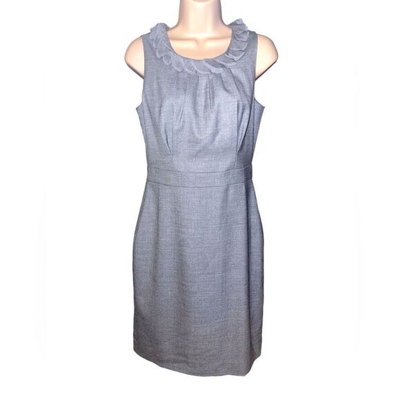 J Crew Womens Size 4 Suiting Leigh Ruffle Neck Gray Sheath Wool Blend Work Dress - Picture 1 of 4
